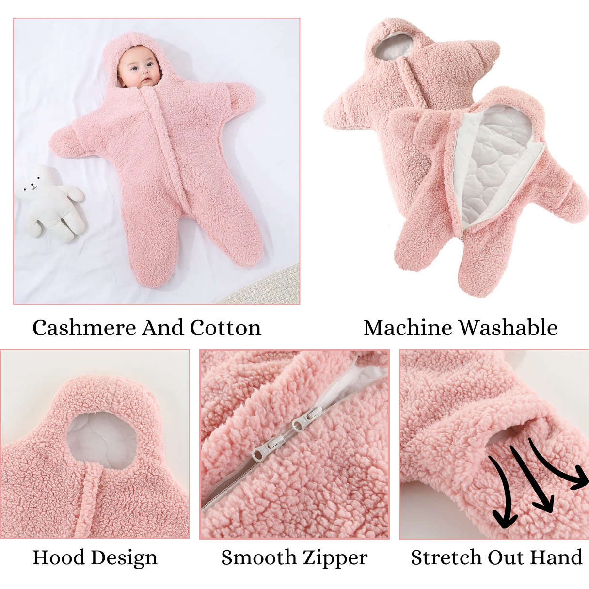 Pink Baby Star Cashmere Footie